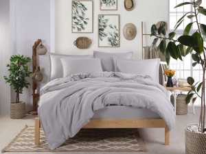 Lenjerie pat gri din bumbac Muslin Double The Home Collection