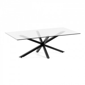 Masa cafea din metal negru cu blat din sticla 130x70 cm Argon Kave Home