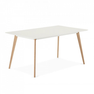 Masa dining alba/maro din MDF si lemn de stejar 90x120 cm Life Furnhouse