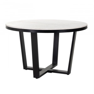 Masa dining alba/neagra din marmura si fier 130 cm Lexington Richmond Interiors
