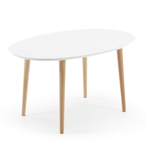 Masa dining extensibila alba din lemn 90x140(220) cm Oqui Kave Home