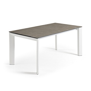 Masa dining extensibila alba/maro din metal 80x(140)200 cm Axis Vulcano Ash Kave Home