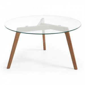 Masuta cafea din sticla si lemn de stejar 90 cm Kirb Kave Home
