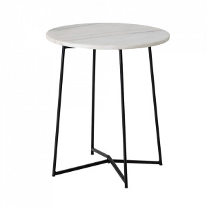 Masuta de cafea alba/neagra din marmura si fier 30 cm Anou Bloomingville