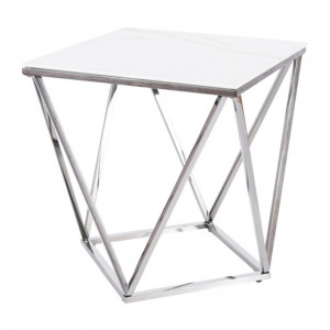 Masuta de cafea argintie din sticla si inox 50x50 cm Silver A Signal Meble