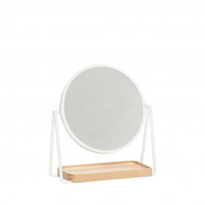 Oglinda cosmetica rotunda alba/maro din metal si lemn 21x25 cm Linda Hubsch