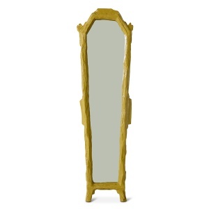 Oglinda ovala galbena din lemn 56x193 cm Antique HKliving