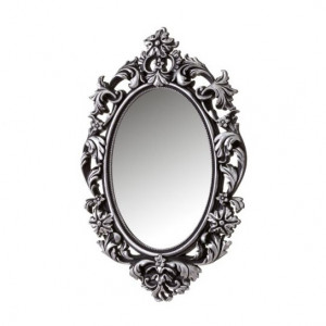 Oglinda ovala gri argintiu din plastic 26,5x40 cm Rania The Home Collection