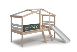 Pat alb/maro din lemn 90x190 cm Tobogan The Home Collection