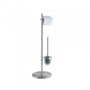 Perie argintie/neagra din inox si polipropilena cu suport hartie pentru toaleta Pieno Wenko