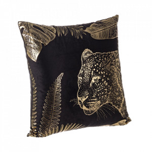 Perna decorativa patrata neagra/aurie din catifea 45x45 cm Jungle Leopard Bizzotto