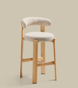 Scaun bar bej din textil Granite Oak Chenille Tall FR Kave Home
