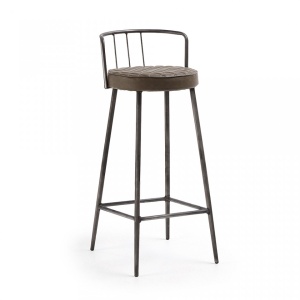 Scaun bar maro/gri din piele si metal Tivan Kave Home