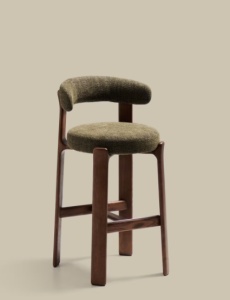 Scaun bar verde din textil Granite Walnut Chenille Tall FR Kave Home