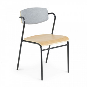Scaun din lemn steja si metal cu spatar tapitat Zaha Grey Kave Home