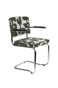 Scaun dining alb/verde din textil Ridge Deco Kink Arms Zuiver