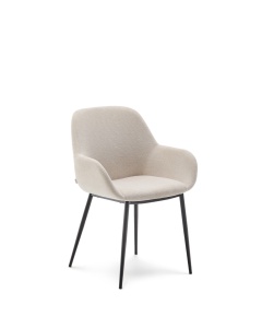 Scaun dining bej/negru din textil Konna Steel Kave Home