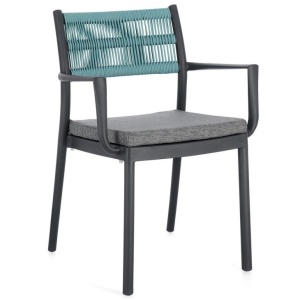 Scaun dining exterior gri carbune/albastru din plastic Alvin Rest Bizzotto