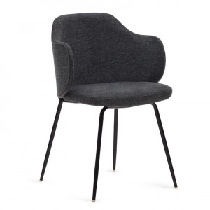 Scaun dining gri inchis din textil Yunia Plain Kave Home