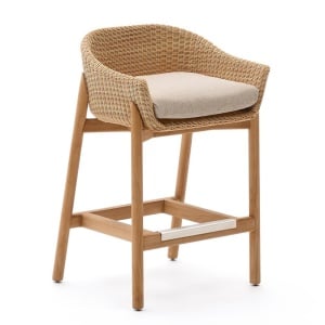 Scaun exterior bar bej din lemn Galea High Kave Home