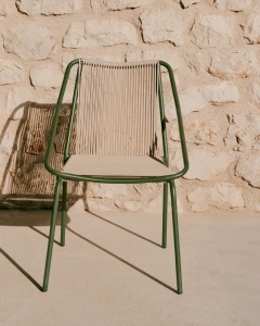 Scaun exterior dining ecru/verde din metal Zivia Kave Home
