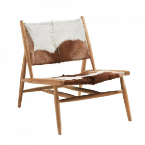 Scaun lounge maro/alb din piele si lemn de tec Eki Kave Home