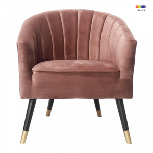 Scaun lounge roz din catifea si lemn Royal Mauve Pink Present Time