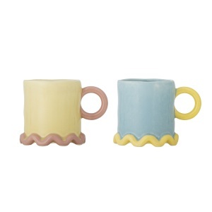 Set 2 cani multicolore din ceramica 350 ml Polly Bloomingville
