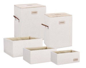 Set 2 cosuri de rufe si 3 cosuri depozitare albe din fibre sintetice Denny Rectangle Bizzotto