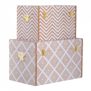 Set 2 cutii cu capac maro/albe din MDF si PVC Millia Big The Home Collection