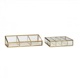 Set 2 cutii cu capac transparente/maro alama din sticla si metal Naomi Hubsch