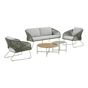 Set 2 fotolii, 2 mese de cafea si canapea exterior din textil gri Novella House Nordic