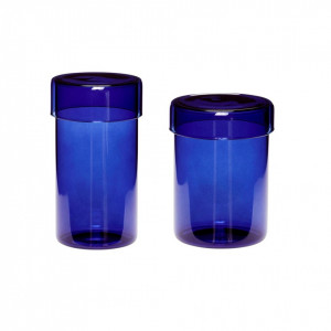 Set 2 recipiente albastre din sticla Ymo Hubsch