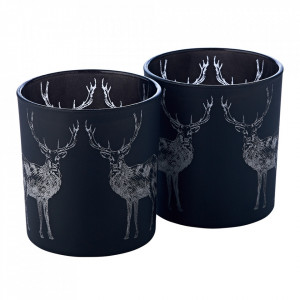 Set 2 suporturi lumanare negre din sticla 7 cm Deer Edzard