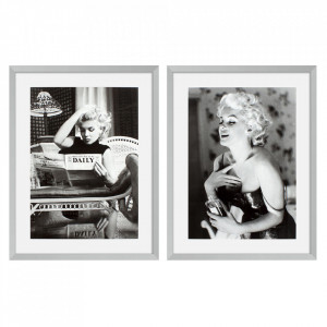 Set 2 tablouri albe/negre din lemn si MDF 69x89 cm Marylin Monroe Eichholtz
