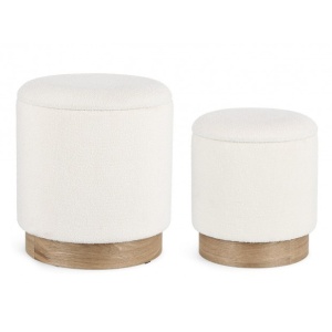 Set 2 taburete rotunde alb/maro din textil Zoya Storage Bizzotto