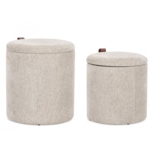 Set 2 taburete rotunde gri deschis din textil Katia Storage Bizzotto