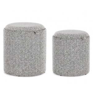 Set 2 taburete rotunde gri deschis din textil Sasha Storage Bizzotto