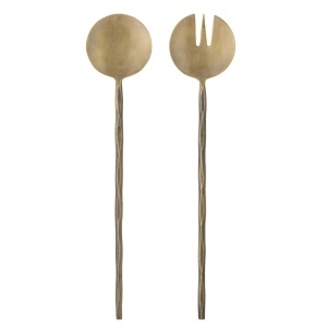 Set 2 ustensile pentru salata maro alama din metal Gaith Bloomingville
