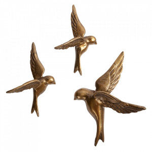 Set 3 decoratiuni aurii din metal Avaler Woood