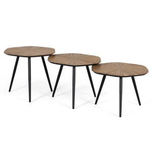 Set 3 mese de cafea maro/negre din lemn Chala Giner y Colomer