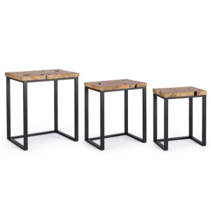 Set 3 mese de cafea negru/maro din metal Elwood Bizzotto