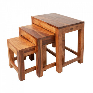 Set 3 mese laterale maro din lemn indian Monsoon The Home Collection