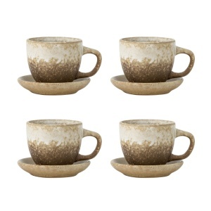 Set 4 cani cu farfurioara maro din ceramica 185 ml Brenta Bloomingville