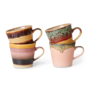 Set 4 cani multicolore din ceramica 330 ml 70s Americano Vista HKliving