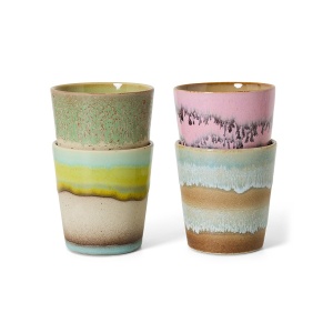 Set 4 cesti multicolore din ceramica 230 ml 70s Pop Art HKliving