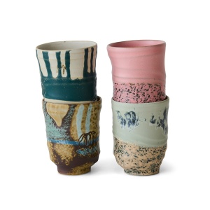 Set 4 cesti multicolore din ceramica 7x9 cm Artist ceramics HKliving