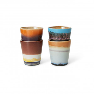 Set 4 cesti multicolore din ceramica 80 ml 70s Solar HKliving