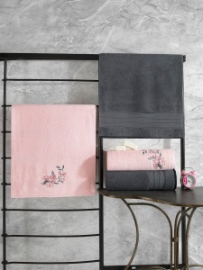 Set 4 prosoape gri antracit/roz din bumbac 50x90 cm Hamam Setı The Home Collection