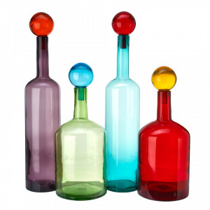 Set 4 sticle cu capac multicolore din sticla Bubbles Pols Potten